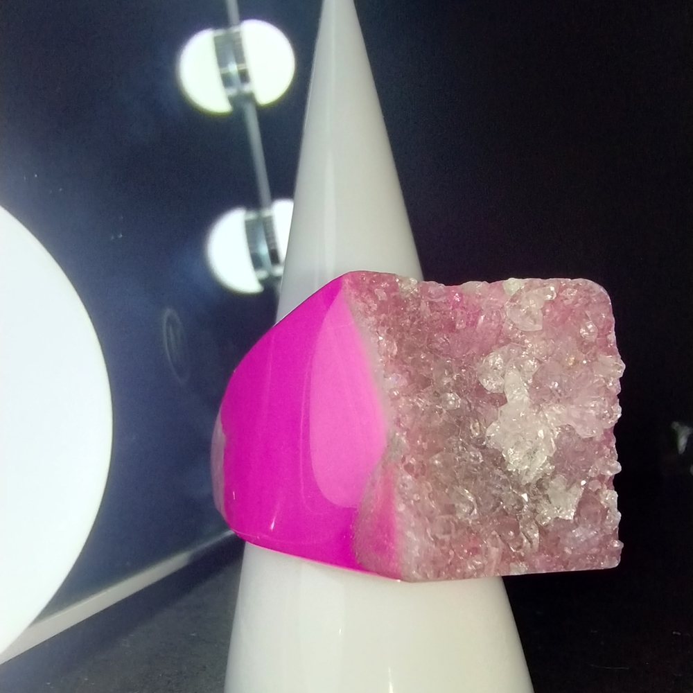 Pink Druzy Statement Ring (Quartz and Pink/Purple Agate) (9.5 US)